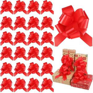 lot 31391 image: WILLBOND 24 Pieces 5 Inch Christmas Pull Bows Bulk for Wrapping Gift Large Bow with Ribbon Assorted Bows Pull String for Christmas Basket Party Present, Birthday, Wreath, Gift Basket(Red) - Retail $9