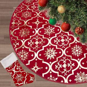 lot 31392 image: Flash World 52 Inch Large Christmas Tree Skirt Xmas Soft Cover Mat Decor Snowflake Collar Farmhouse Tree Skirt for Holiday Ornaments Party Home Indoor Decorations (Red, 52inch) - Retail $14