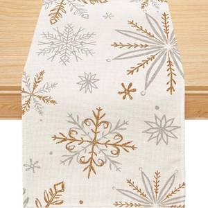 lot 31397 image: Siilues Christmas Table Runner, Snowflake Decorations Christmas Runner for Table Seasonal Chriatmas Winter Holiday Decor for Indoor Outdoor Dining Table Decorations 13x90 Inch - Retail $10