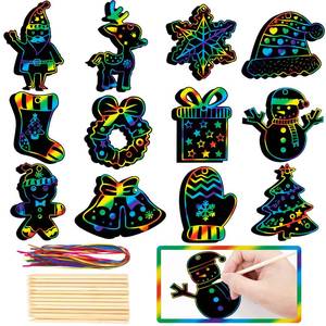 lot 31403 image: GOMANCHE 48 Pieces Christmas Scratch Art for Kids, DIY Rainbow Scratch Paper Magic Art Crafts Bulk, Christmas Hanging Ornaments for Kids Party Favors