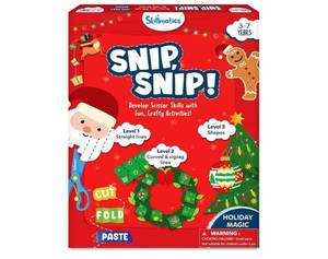 lot 31405 image: Skillmatics Scissor Skills Activity Book - Snip Snip Christmas, 25 Fun Cutting & Creative Activities for Preschoolers, 2 Child-Safe Scissors, Felt Craft Kit, Gifts for Kids Ages 3, 4, 5, 6, 7 - Retail $25