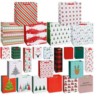 lot 31408 image: Lulu Home Christmas Wrapping Bags, 24 Packs Assorted Size Art Paper Gift Bags Set with Handles, Xmas Large Medium Small Bottle Bags for Holiday Birthday Present Packaging - Retail $19