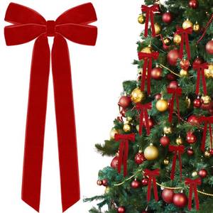lot 31411 image: 12Pcs Red Velvet Ribbon Bows Christmas Tree Decorations,5in x 10in Xmas Ornaments for Tree Home Party Front Door Wreath Holiday Decor - Retail $10