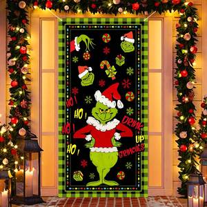 lot 31419 image: Green Christmas Decorations Door Cover Merry Christmas Door Cover 6 X 3ft Black Buffalo Grid Flag Photography Banner Christmas Xmas Winter Holiday Home Kitchen