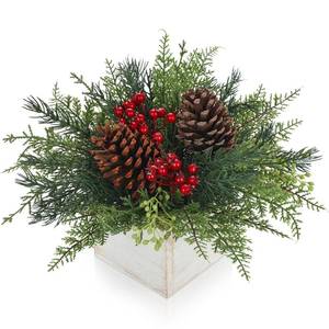lot 19483 image: Christmas Centerpieces Table Decorations 10 Small Artificial Potted Christmas Tree Tabletop Pine Plants with Red Berry Pine Cones in Wooden Pot for Home Winter Xmas Mantel Farmhouse Indoor Decor - Retail $20