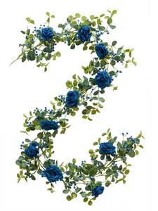 lot 19497 image: Annas Whimsy 5.91FT Artificial Eucalyptus Garland with Flowers, Fall Decor Fake Rose Gypsophila Garland, Fall Flower Faux Floral Garlands for Wedding Home Party Table Runner(Orange, 1)