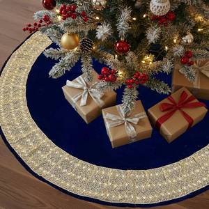 lot 19498 image: CYAOOI 72 inch Christmas Tree Skirt, Extra Large Velvet Blue Tree Skirt with Gold Glitter Trim, Rustic Vintage Xmas Tree Skirts Luxury Christmas Tree Decorations for Home Party Holiday Decor - Retail $20