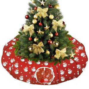 lot 25289 image: Pawaboo Cat Tunnel Bed Under Christmas Tree, 35.4 Christmas Cat Toy Circle Tunnel with Ball, Cats Tunnels Christmass Tree Skirt Decorative Festive Foldable Kitty Tube Tunnels for Cats(Red Snowman) - Retail $31