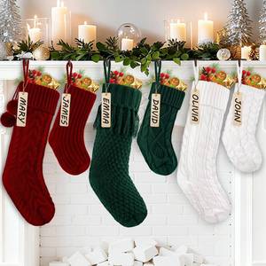 lot 25292 image: Celltestria 6pcs Knitted Christmas Stockings Decoration, 18Inches 15inch Large Cable Xmas Personalized Hanging Knit Stocking with Name Tags for Family Farmhouse Holiday Party Decor(White Brown Khaki)