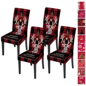 lot 25293 image: Merry Christmas Chair Covers Set of 4, Stretchable Kitchen Dining Room Red Chair Covers Christmas Decorations Removable Washable Dining Chair Slipcovers Chair Protectors for Dining Room & Kitchen (03)