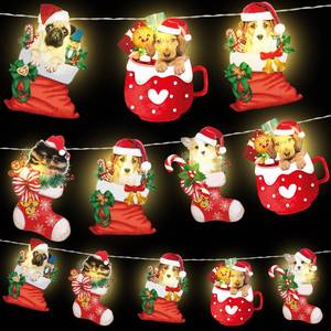 lot 25296 image: Ganeen Cute Dog Christmas String Lights 20 LED 10 ft Cute Hanging String Lights for Christmas Tree Battery Operated Indoor Holiday for Xmas Party Decorations Outdoor Mantel Fireplace - Retail $14