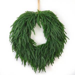 lot 25303 image: 24 Norfolk Pine Christmas Wreath for Front Door Large Artificial Greenery Wreath for Wall, Porch, or Indoor Outdoor Holiday Decor Real Touch Pine Foliage (1, 24) - Retail $60