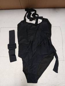 lot 27799 image: Ai Mage Womens One Piece Swimsuit Belted Tummy Control Square Neck Tie Shoulder Swim Suit Black Small