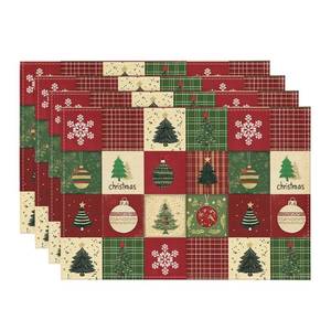 lot 27809 image: Artoid Mode Xmas Trees Christmas Balls Placemats Set of 4, 12x18 Inch Table Mats for Winter New Year Holiday Party Kitchen Dining Decoration - Retail $10