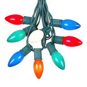 lot 27810 image: 25 Foot C9 Multi Ceramic Christmas String Light Set - Opaque Bulbs - Roofline Light String - Green Wire - Retail $25