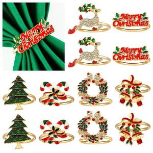 lot 27812 image: 12 Pcs Christmas Napkin Rings Holiday Napkin Holders Rings for Cloth Napkins Christmas Table Dinner Home Decorations (6 Style) - Retail $20