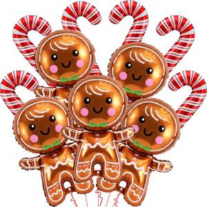 lot 27822 image: 6Pcs Christmas Balloons Party Decorations - 32 Inch Gingerbread Balloons for Gingerbread Christmas Decorations - Red Candy Cane Balloon for Holiday Party Decor - Candy Cane Xmas Decor