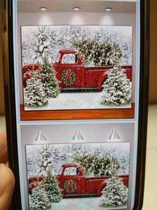 lot 27830 image: Christmas Red Truck  Backdrop Winter Forest Snowflakes 7x5ft