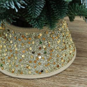 lot 27833 image: TWSANTAMAS 7.5 Inch Glittering Christmas Tree Collar, Sequin Rustic Mini Tree Skirt Base Cover for Small Tabletop Trees, Holiday Home Decor Gift, Gold - Retail $8