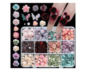 lot 31425 image: Flower Nail Art Charms - 3D Rose Flower Nail Rhinestones Floral Nail Gems Butterfly Nail Charms Pearl Nail Diamonds Spring Nail Jewelry for Women 1Boxes - Retail $8