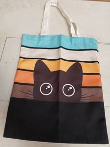 lot 31429 image: Black Cat Tote Bag - Black Cat Gifts for Kitty Lovers, Women, Mom - Kitty Themed Gifts - Hello Reusable Canvas Tote Bag - Birthday Bags - Retail $12