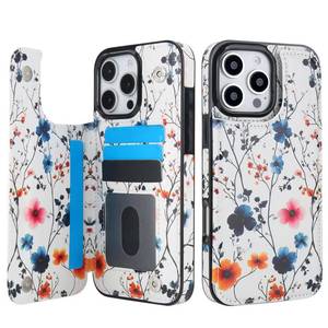 lot 42666 image: LazyGoose for iPhone 16 Pro Max Wallet Case with 4 Card Slots,Flip Folio PU Leather Magnetic Clasp Kickstand, Vibrant Floral Cute Colorful Blooming Flower Art Fashionable Designs.(Midnight Blooms) - Retail $17