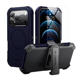 lot 42668 image: ByteRock for iPhone 17 Pro Case 6.3 with Belt Clip Holster,Compatible with MagSafe,Anti-Drop,Shockproof,Heavy Duty Protection,wScreen Protector,with 360 Rotating Kickstand,Blue - Retail $36