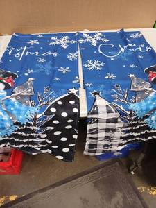 lot 42677 image: Christmas Holiday 2 panel Curtains. with Snowflake and Winter Scene Design 72w X 45L - Retail $25