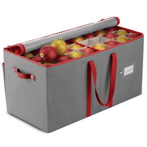 lot 62171 image: ZOBER Large Christmas Ornament Storage Box - Stores 128 3 Ornaments, With Dividers - Ornament Organizer Storage Box, Durable Christmas Containers Holder - Extra Pockets, Dual Zipper - Gray - Retail $30