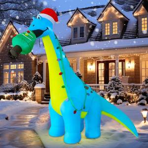 lot 62172 image: DR.DUDU 12 FT Christmas Inflatable Outdoor Decorations, Large Blow Up Dinosaur Inflatables with Santa Hat Christmas Tree Light up Giant Xmas Holiday Decor for Yard Lawn Garden Outside - Retail $90