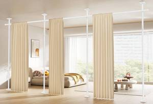 lot 1639 image: SUNALLY Room Divider Curtain Rod, No Drilling Wall Divider for Room Separation, 4-10ft(H) 28-171inch(W) Adjustable Heavy Duty Partition Space Separator Freestanding Tension Curtain Stand, White