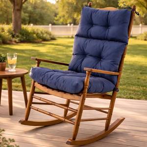 lot 1652 image: Rocking Chair Cushion, Waterproof and Fade-Resistant Adirondack Rocker Cushions, IndoorOutdoor Rocking Chair Pads, High Back Memory Foam Patio Furniture Cushions with Ties, 44x23x4 Inch, Navy Blue