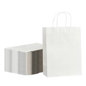 lot 1653 image: METAPRINT Kraft Paper Gift Bags with Handles in Bulk, 100pcs White Paper Bags 8x4.5x10.8 inch, Recyclable Shopping Bags for Retail, Grocery, Party Favors, Wedding