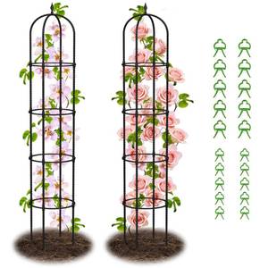lot 1654 image: Garden Obelisk Trellis for Climbing Plants - 76in Tall Weather-Resistant Rustproof Metal Plant Flower Support for Roses, Clematis, Tomatoes and Vines, IndoorOutdoor Use, 12inD (2 Pack)