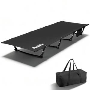 lot 1657 image: Anbte Ultralight Folding Camping Cot, Comfortable Portable Camping Cot Supports 275 lbs with Storage Bag and Side Pocket, Lightweight Folding Bed for Outdoor Travel Tent Indoor Emergency Bed, Black