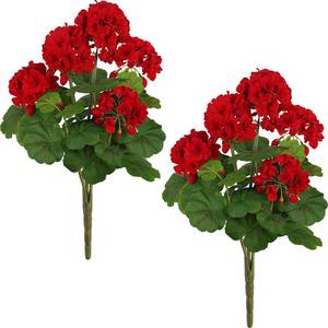 lot 1658 image: FOREST PRINCE 2 PCS 18in Artificial Geraniums for Outdoors, UV Resistant Red Silk Flowers for Window Box Porch Patio Garden Decor, Waterproof Ruby Red