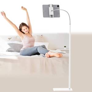 lot 1660 image: cretopwin Tablet Floor Stand Holder with Flexible Gooseneck and Stable Base, Compatible with Tablet and Cell Phones (3.5ftft-9.7ftft), White
