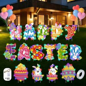 lot 1662 image: 15 PCS Easter Yard Outdoor Decorations with Led Light, PP Safe Material Waterproof Outdoor Lawn Signs with Stakes for Party Supplies Garden Spring Home Decor