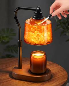 lot 1664 image: CaHomet 3-in-1 Candle Warmer Lamp with Timer Dimmable, Himalayan Salt Lamp and Passive Diffuser, Gifts for Women, House Warming Gifts, Wax Melt Warmer for Jar Candles (Black)