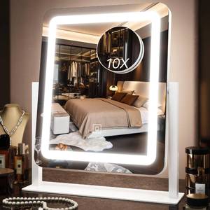 lot 1665 image: VEIOBFSA 15in x13in Vanity Mirror with Lights, Makeup Mirror with Lights and 10X Magnification,Lighted Makeup Mirror with 3 Color Modes  Dimmable for Desk, Travel, White