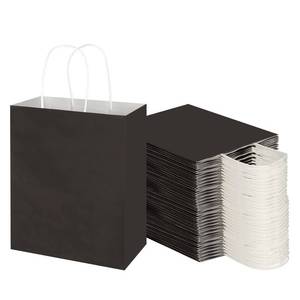 lot 1673 image: Toovip 100 Pack 8x4.75x10 Inch Medium Black Kraft Paper Bags with Handles Bulk, Gift Wrap Bags for Favor Grocery Retail Party Birthday Shopping Business Goody Craft Merchandise Take Out Sacks