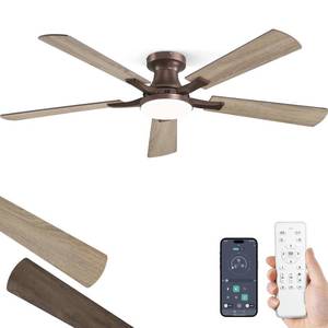 lot 1676 image: ZMISHIBO 52 Inch Ceiling Fan with Light, AppandRemote Control, Flush Mount Low Profile, Dimmable 20W LED Light, Quiet Reversible Motor for Bedroom, Living Room, Apartment, Brown