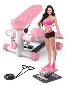 lot 1679 image: KitGody Steppers for Exercise at Home, Stair Stepper with Resistance Bands 330LBS Capacity, Pink Mini Stepper for Home Full Body Workout