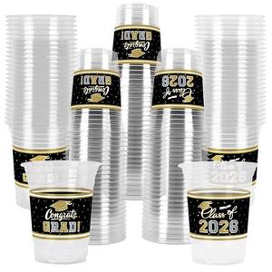 lot 1684 image: Gatherfun Graduation Decorations 2026-100 Pcs 16oz Black and Gold Graduation Plastic Cups for Grad Party  Sturdy and Durable Drinkware for Grad Festivities  Essential Grad Party Supplies and Decorations