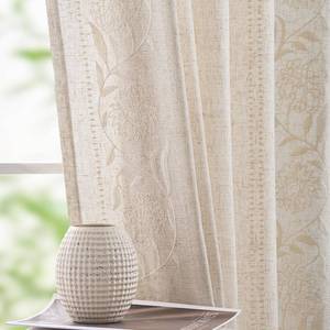 lot 1687 image: jinchan Winslow Linen Curtains for Bedroom 108 Inches Length Embroidered Bordered Floral Curtains for Living Room Farmhouse Decor Light Filtering Window Treatments Ivory on Beige Drapes 2 Panels