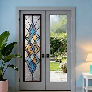 lot 2100 image: Stained Glass Window Film 17.5x78.7 inch, Geometric Diamond Privacy Window Film, Removable Decorative Static Cling Window Decals for Home Kitchen Bathroom Living Room Front Door