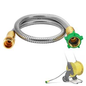 lot 2140 image: 2ft Short Garden Leader Hose with Male to Female Connector - 435psi Leakproof Kink Free Stainless Steel Water Hose Extension for Outdoor Yard Hoses Reel Cart