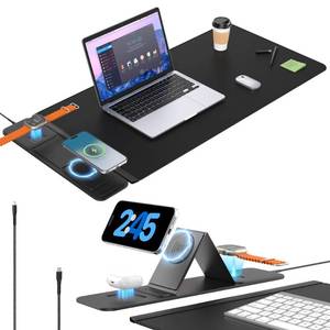 lot 20200 image: 2nd Gen 25W 3-in-1 Wireless Fast Charging Mouse Pad, 35.43in15.75in Large Waterproof Desk Mat, Magnetic Detachable Panel, Jacquard Fabric Rubber Base, for Office and Gaming (Used)