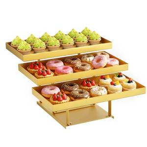 lot 2183 image: 3 -Tier Metal Cupcakes Tray Display Stand for Gatherings, Parties,Holiday Dinners,14.5in Food Trays with Metal Risers for Desserts, Fruit and Appetizer (Gold, 3 Tier)