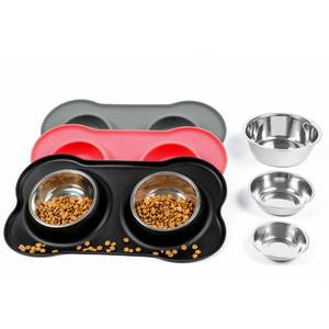 lot 2184 image: Conlun Dog Bowls with Silicone Feeding Mat, No Spill Food Water Dish Set, Dishwasher Safe, 2 Stainless Steel Puppy Bowls, Suitable for Tiny Dogs Kittens Cats Rabbits Pets under 8lbs, Extra Small,Black